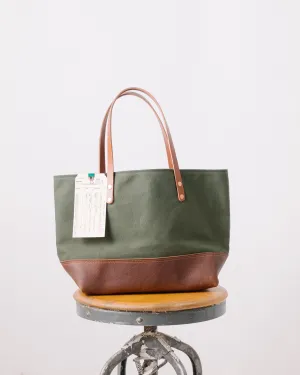 1213 Green Canvas East West Panel Tote - 7” Handles