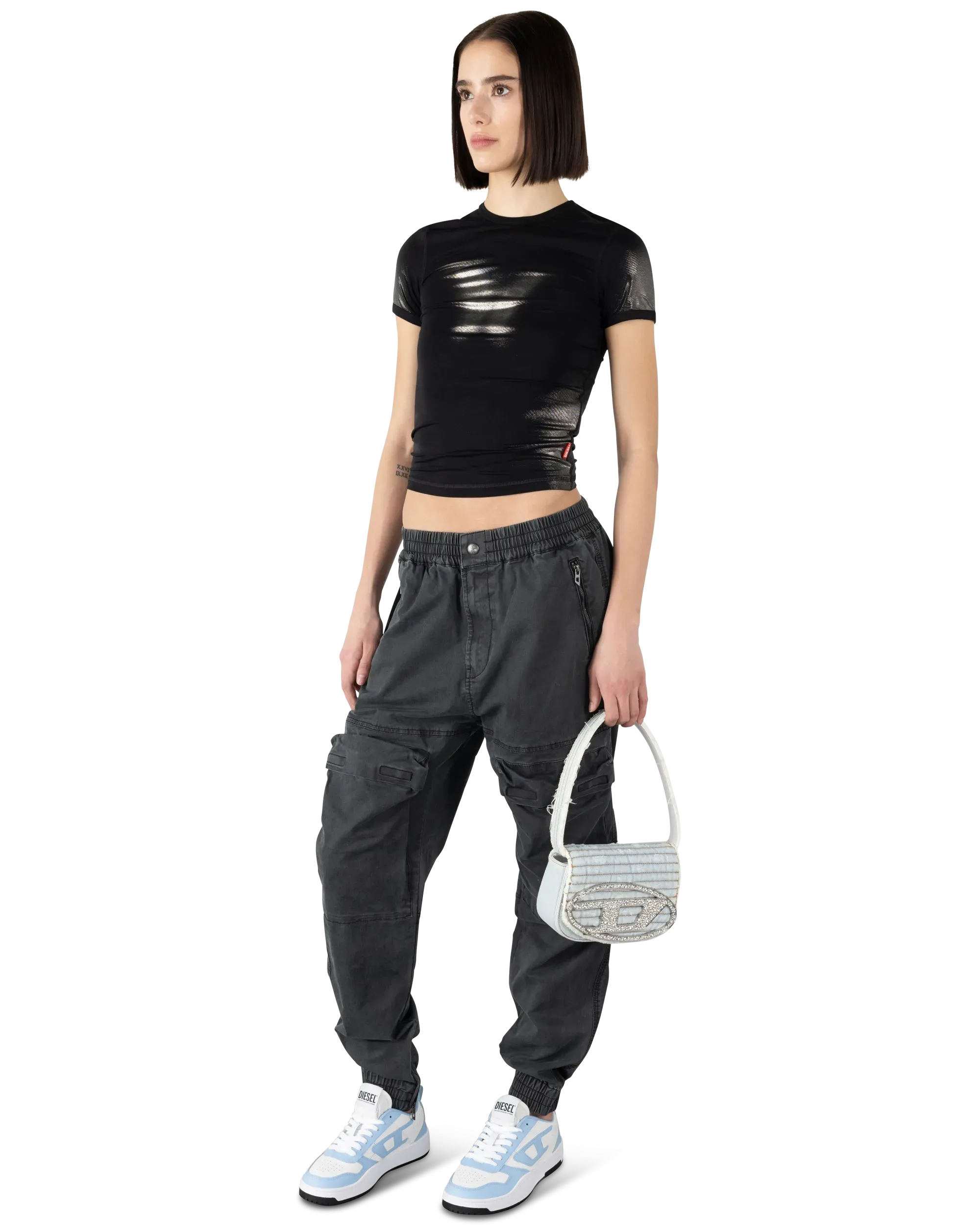 1DR Small Denim Crystal Shoulder Bag