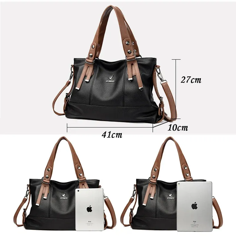 3 Layers Large Capacity Women Handbag Vintage Women Tote Bag Genuine Leather Luxury Handbags