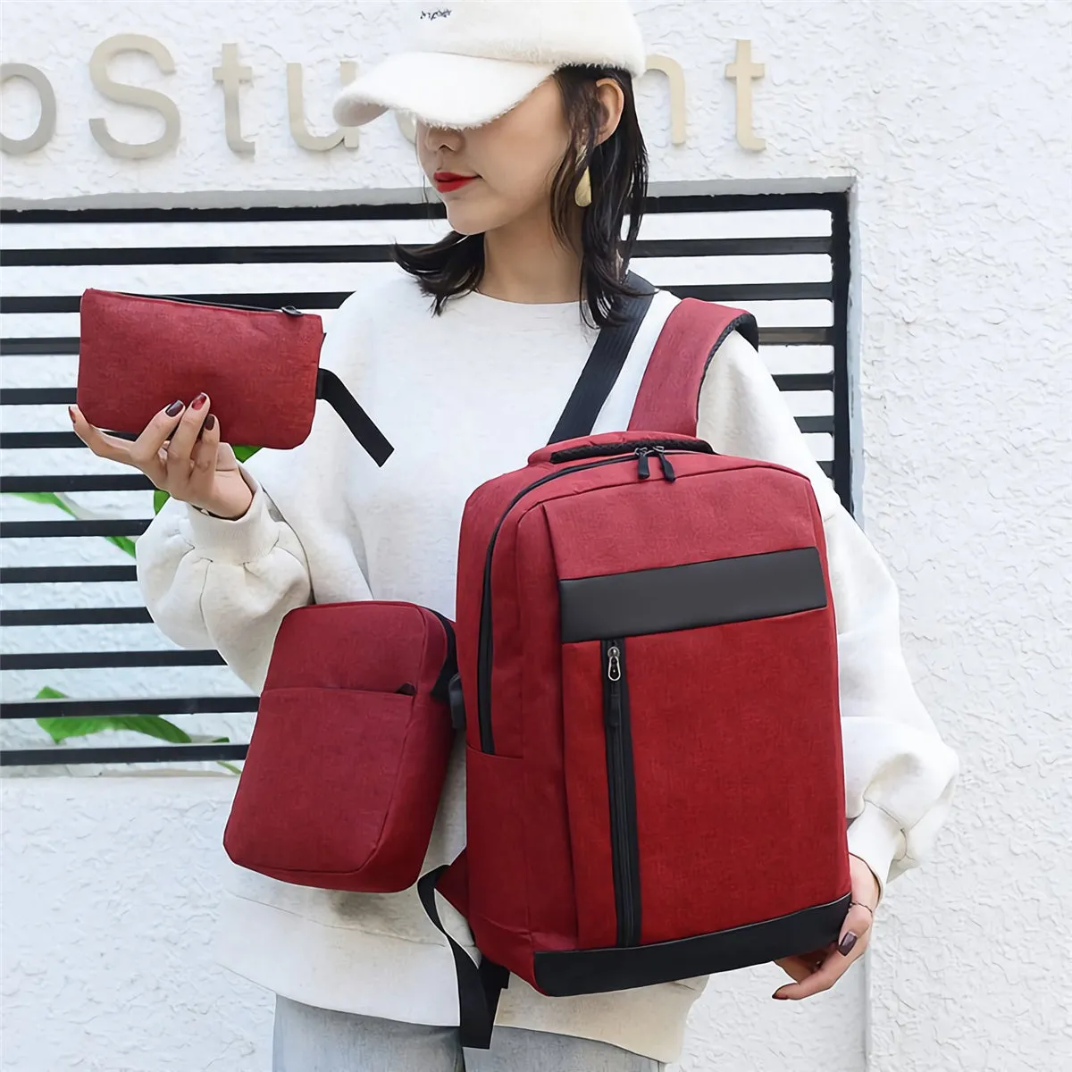 3Pcs Men Backpack Set USB Charging Laptop Bag Multifunctional Casual Travel Backpack Men Women School Bag Backpacks