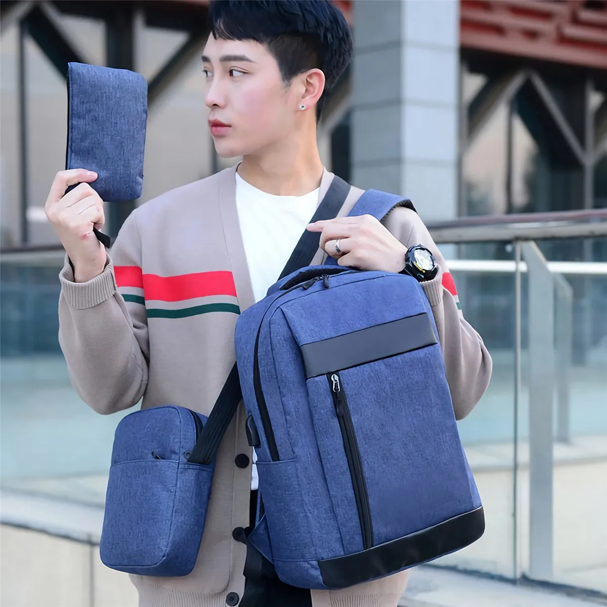 3Pcs Men Backpack Set USB Charging Laptop Bag Multifunctional Casual Travel Backpack Men Women School Bag Backpacks