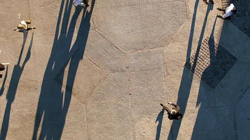 Aerial view of people commuting to office