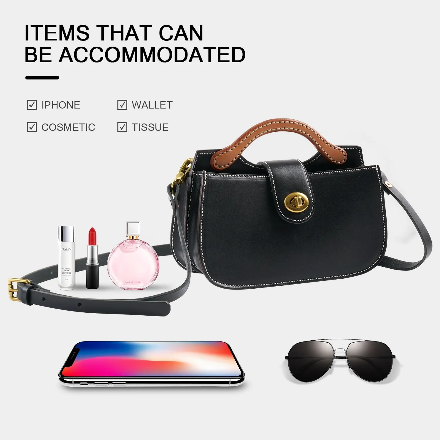 ANGENGRUI Handmade Women&#39;s Bag Retro Vegetable Tanned Leather Three-dimensional Saddle Bag Shoulder Messenger Small Bag