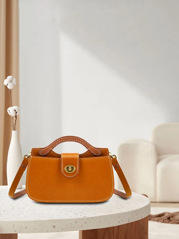 ANGENGRUI Handmade Women&#39;s Bag Retro Vegetable Tanned Leather Three-dimensional Saddle Bag Shoulder Messenger Small Bag