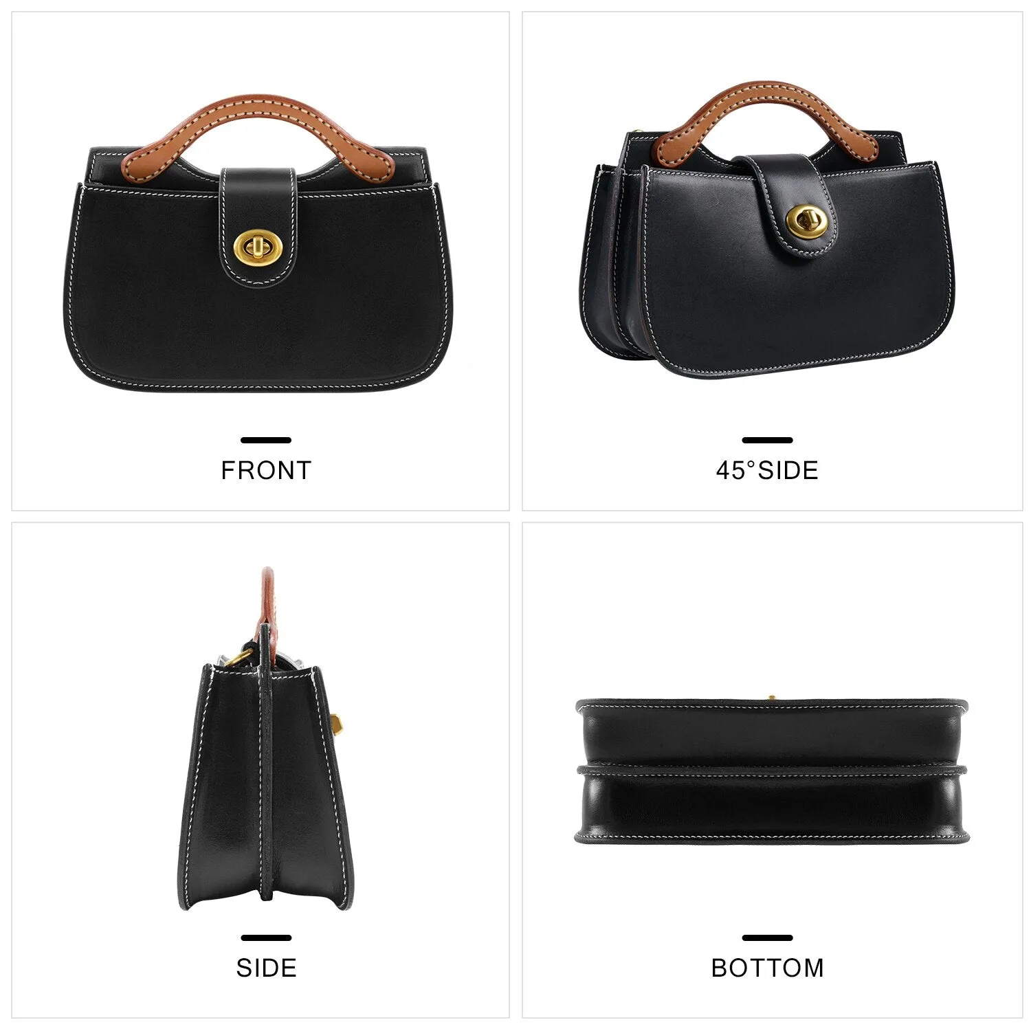 ANGENGRUI Handmade Women&#39;s Bag Retro Vegetable Tanned Leather Three-dimensional Saddle Bag Shoulder Messenger Small Bag