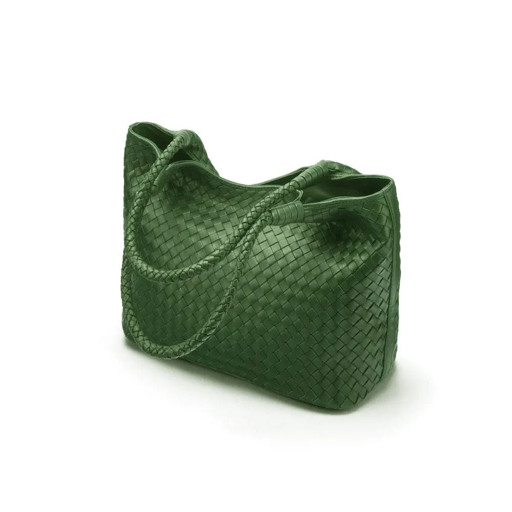 Anya Woven Leather Shoulder Bag - Green