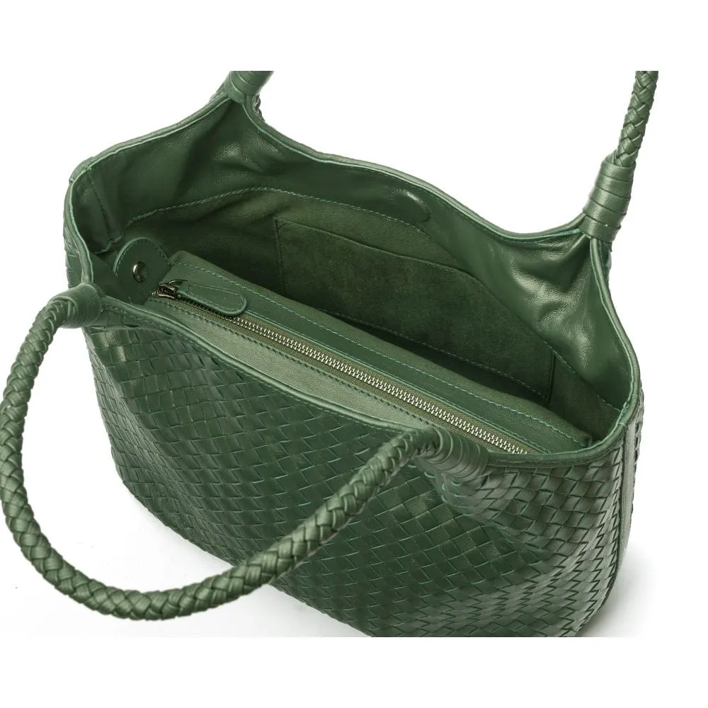 Anya Woven Leather Shoulder Bag - Green