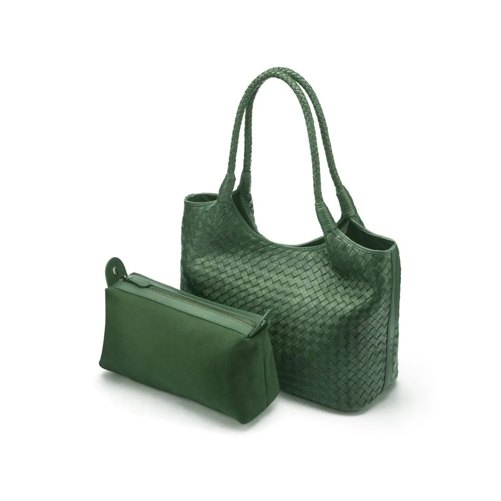 Anya Woven Leather Shoulder Bag - Green