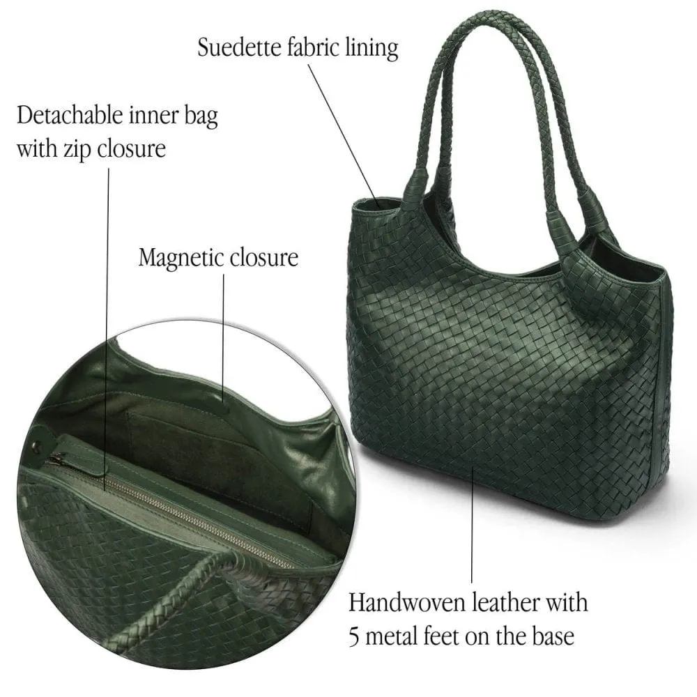 Anya Woven Leather Shoulder Bag - Green