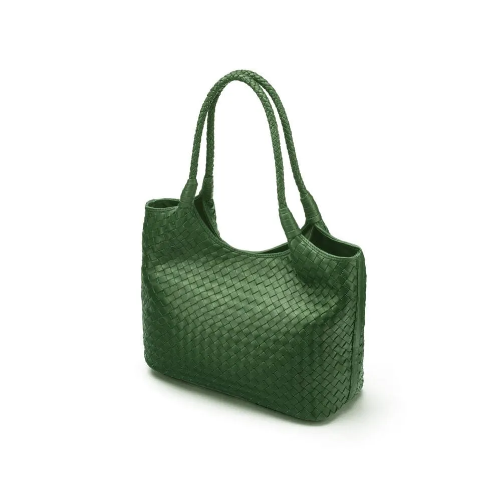 Anya Woven Leather Shoulder Bag - Green