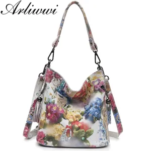 Arliwwi Brand High Class Shiny Floral REAL LEATHER Women Handbags Bags Fashion New Genuine Cow Leather Blossom Designer Bag GY01