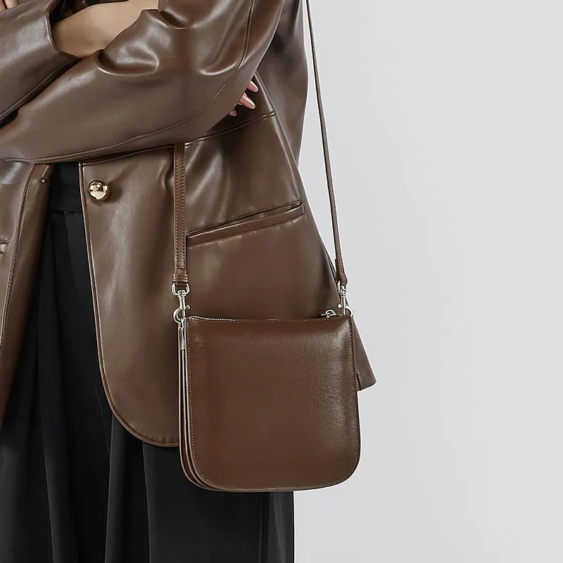 Autumn and winter new leather women's bags, shoulder messenger bags, mobile phone bags, women's bucket bags, shoulder small bags, armpit bags.