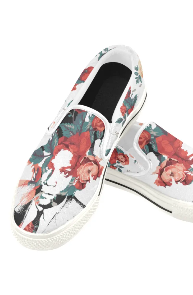 Basquiat Floral Print Canvas Men's Slip On Low-Top