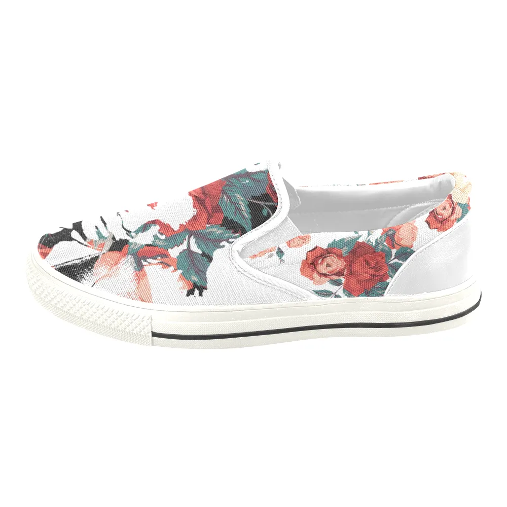 Basquiat Floral Print Canvas Men's Slip On Low-Top
