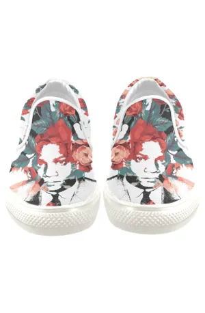 Basquiat Floral Print Canvas Men's Slip On Low-Top