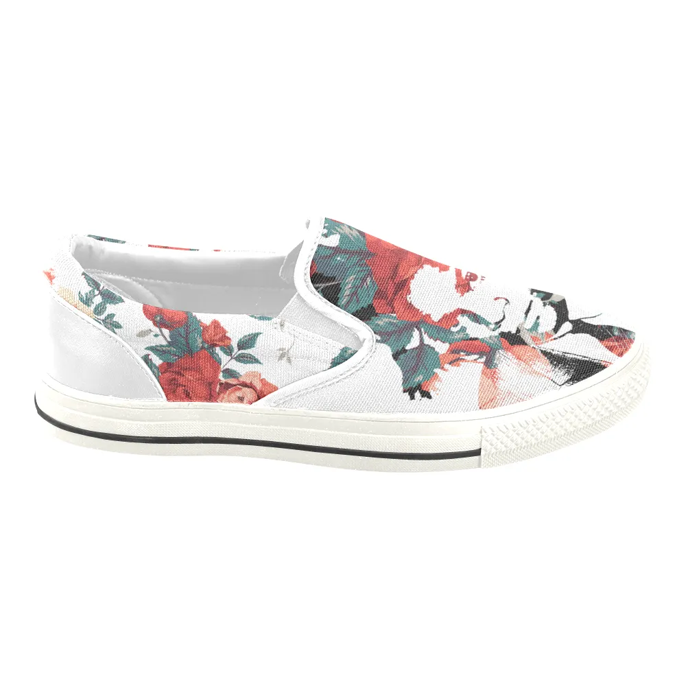Basquiat Floral Print Canvas Men's Slip On Low-Top