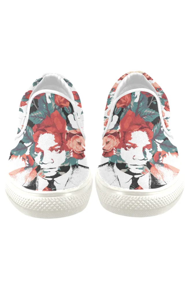 Basquiat Floral Print Canvas Men's Slip On Low-Top
