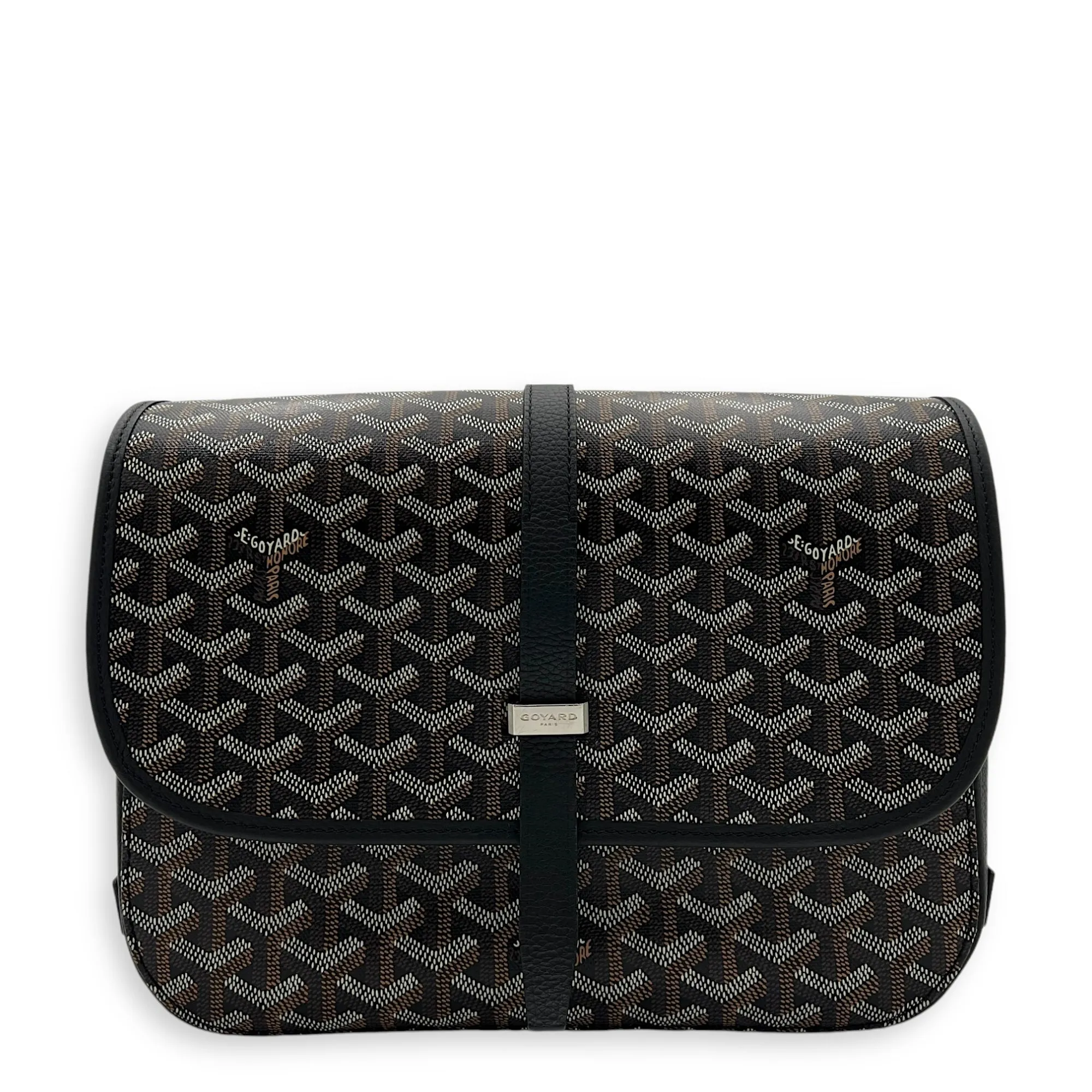 Belvedere Messenger MM Black in Coated Canvas, Silver hardware
