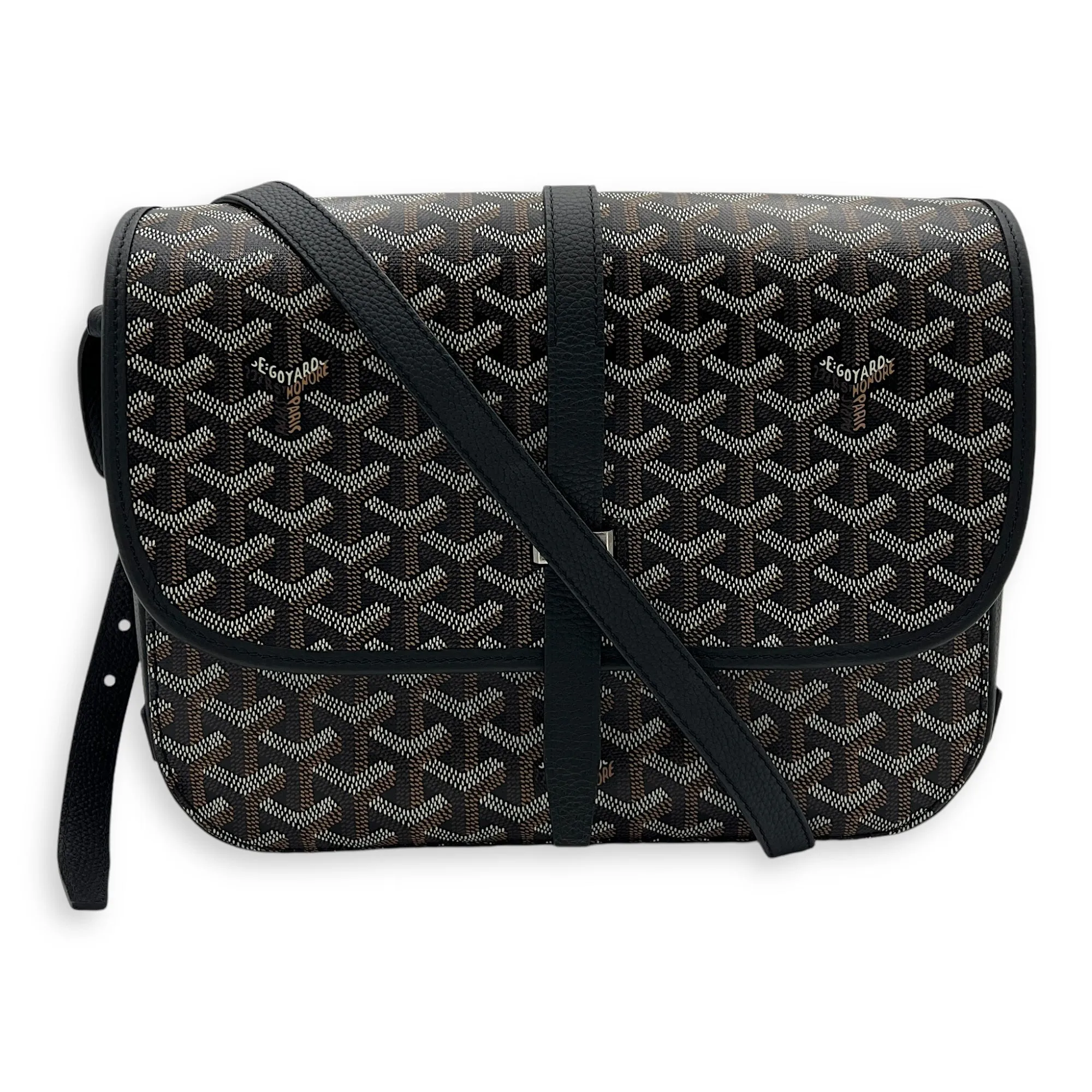 Belvedere Messenger MM Black in Coated Canvas, Silver hardware