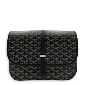 Belvedere Messenger MM Black in Coated Canvas, Silver hardware
