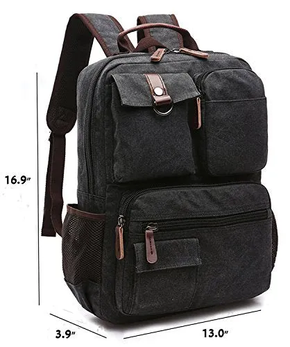 Berchirly Men's Vintage Canvas School Backpack Laptop Bookbag Black