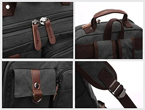 Berchirly Men's Vintage Canvas School Backpack Laptop Bookbag Black