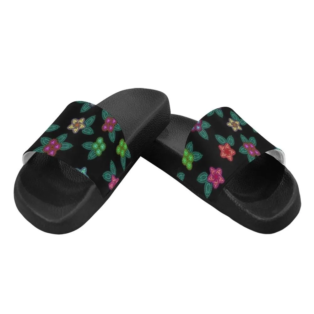 Berry Flowers Black Men's Slide Sandals