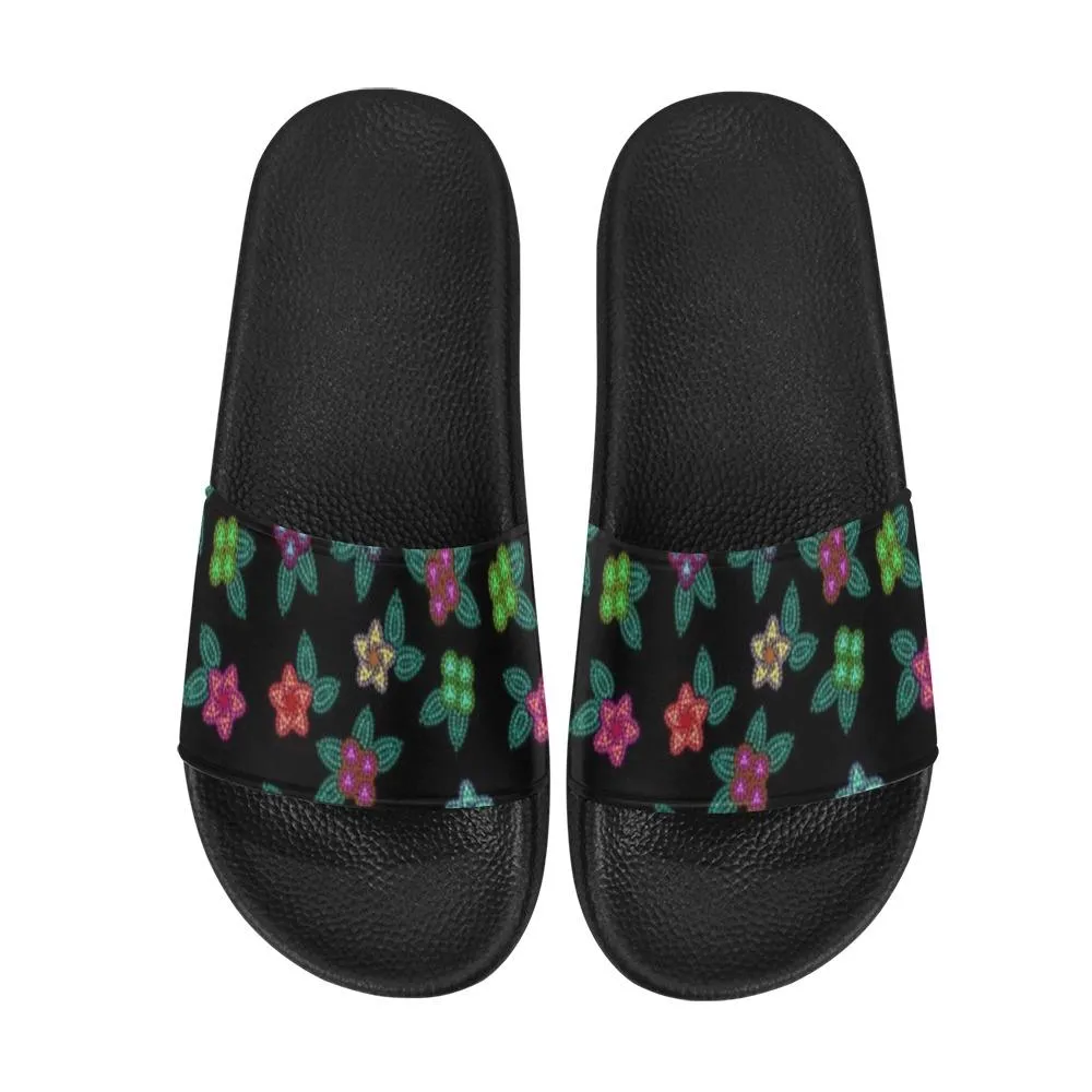 Berry Flowers Black Men's Slide Sandals