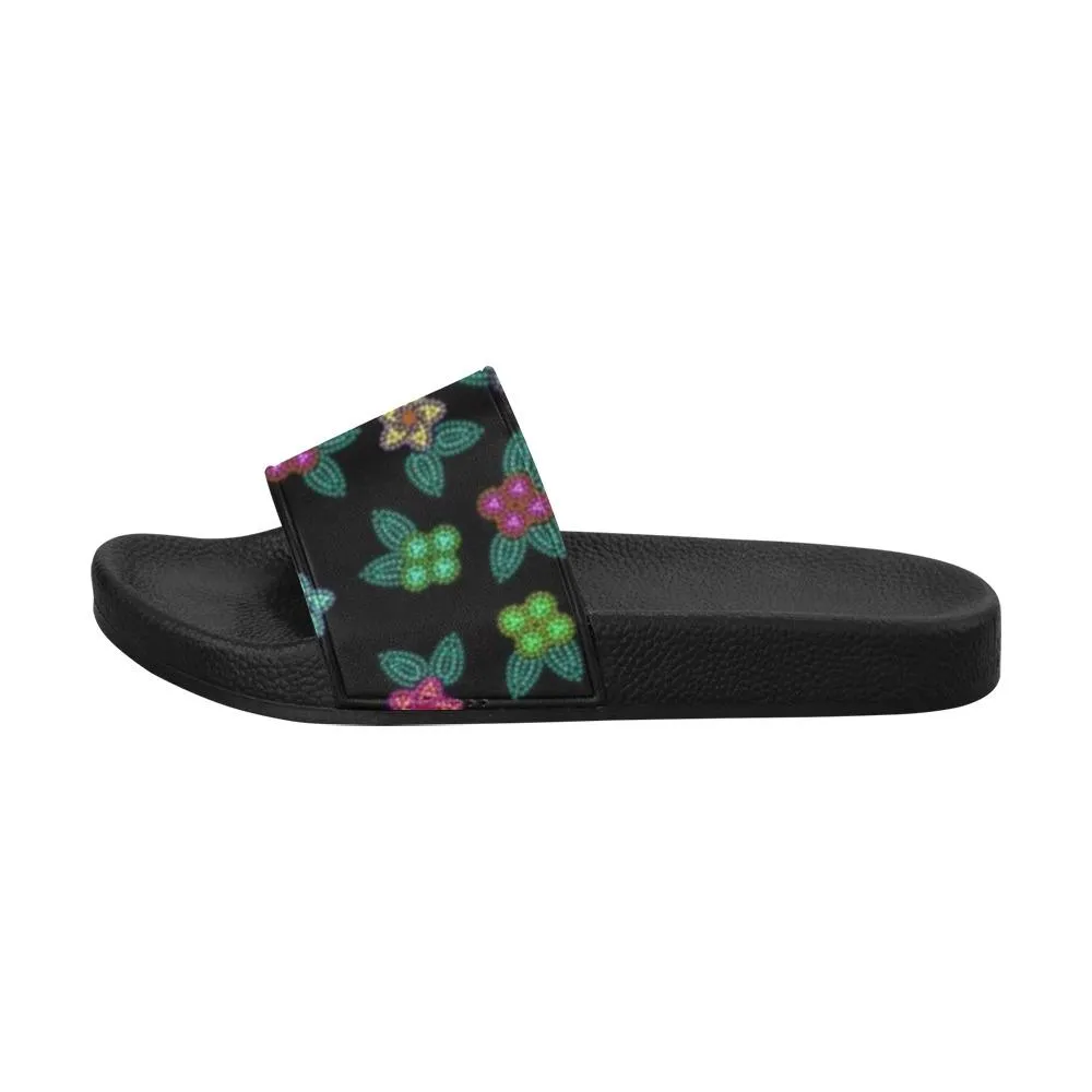 Berry Flowers Black Men's Slide Sandals