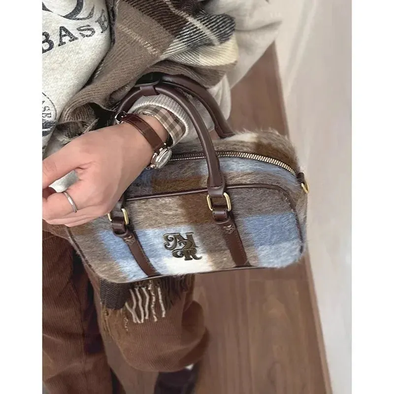 binfenxie Vintage Plaid Womens Handbag College Style New Fashion Bowling Shoulder Bag Aesthetic Original Female Pillow Crossbody Bag