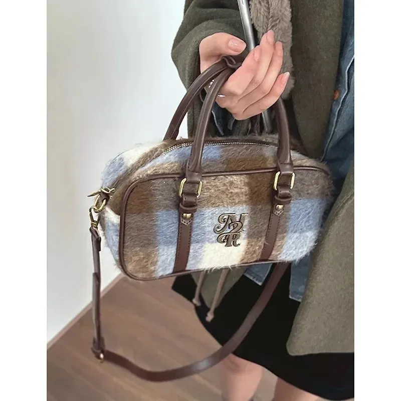 binfenxie Vintage Plaid Womens Handbag College Style New Fashion Bowling Shoulder Bag Aesthetic Original Female Pillow Crossbody Bag