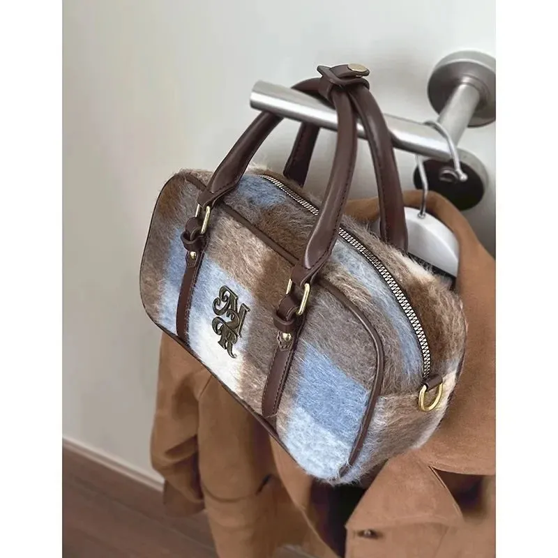 binfenxie Vintage Plaid Womens Handbag College Style New Fashion Bowling Shoulder Bag Aesthetic Original Female Pillow Crossbody Bag