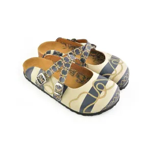 Black & White Stripe Rope Clogs CAL101