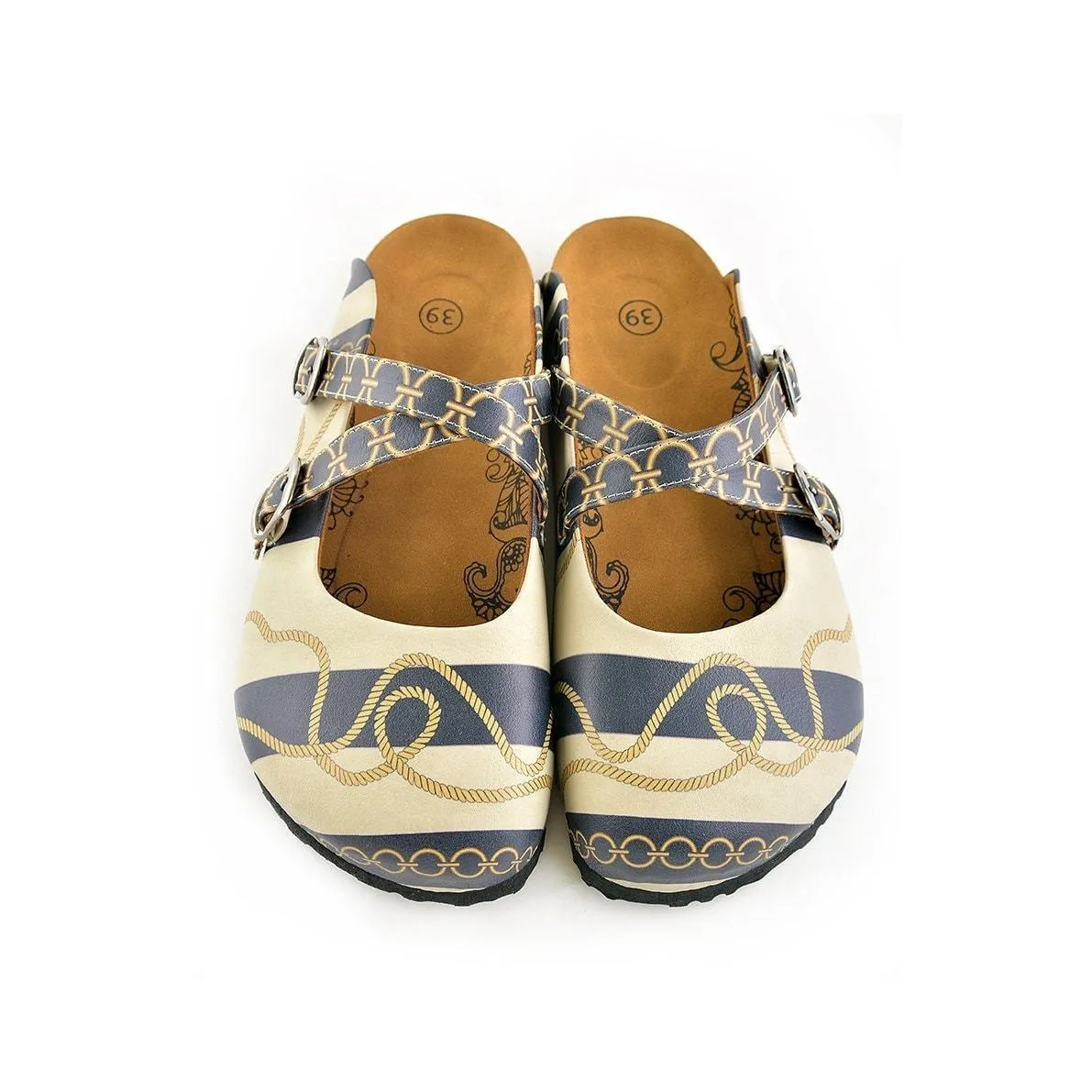 Black & White Stripe Rope Clogs CAL101