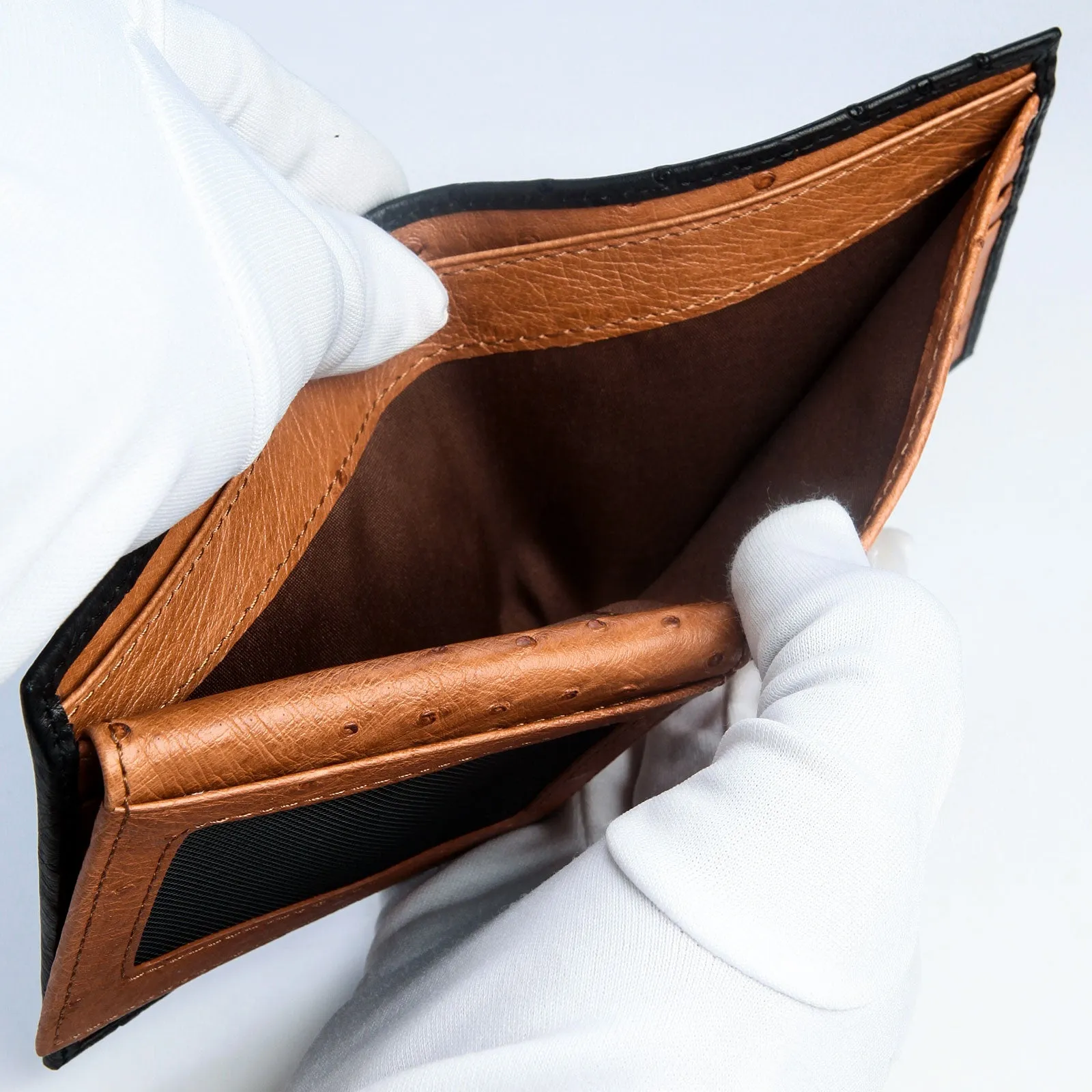 Black Genuine Ostrich Skin Leather Wallets