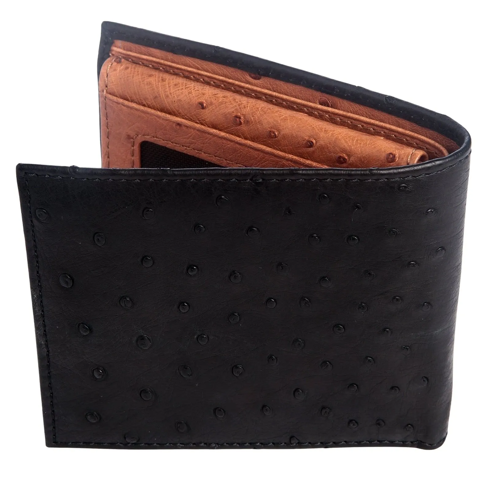 Black Genuine Ostrich Skin Leather Wallets
