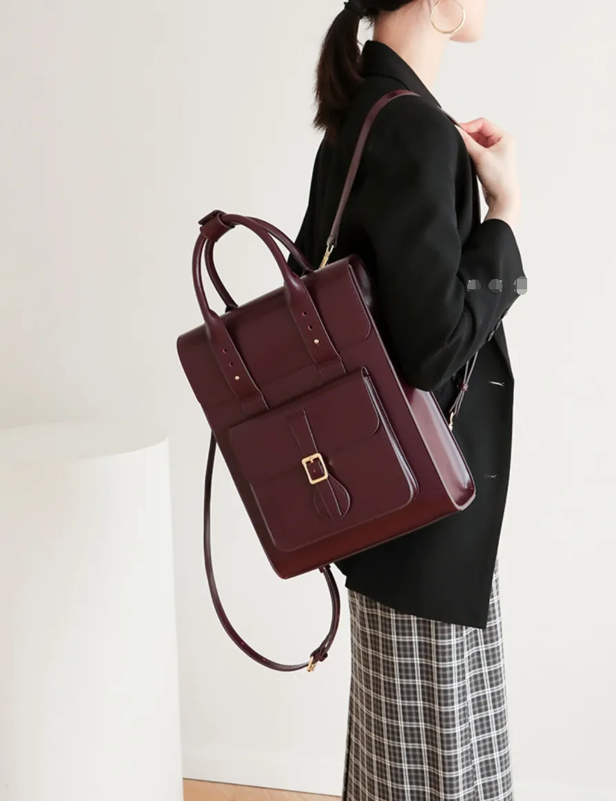 Black Large Laptop Briefcase Leather Backpack
