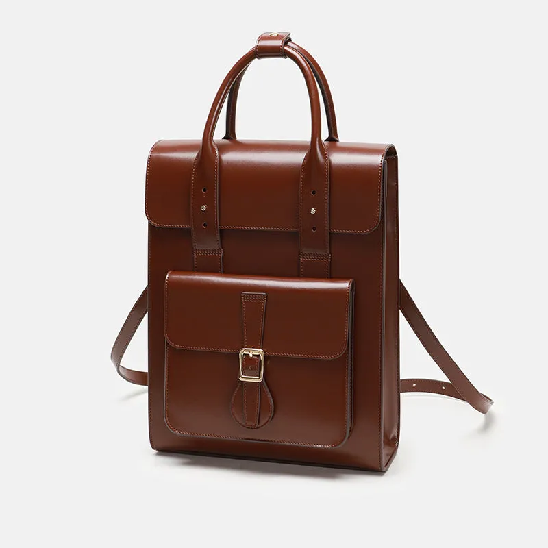 Black Large Laptop Briefcase Leather Backpack