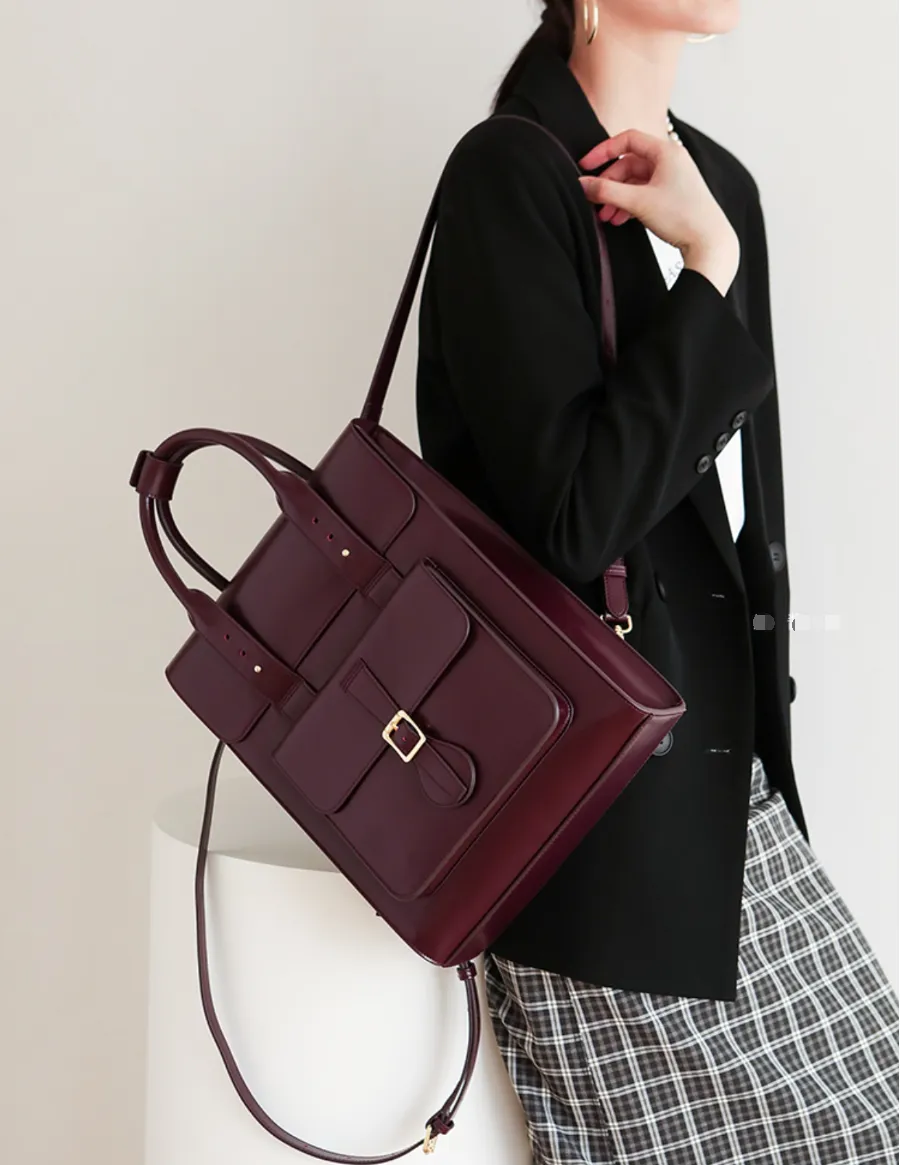 Black Large Laptop Briefcase Leather Backpack