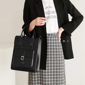 Black Large Laptop Briefcase Leather Backpack
