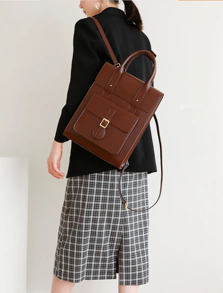 Black Large Laptop Briefcase Leather Backpack