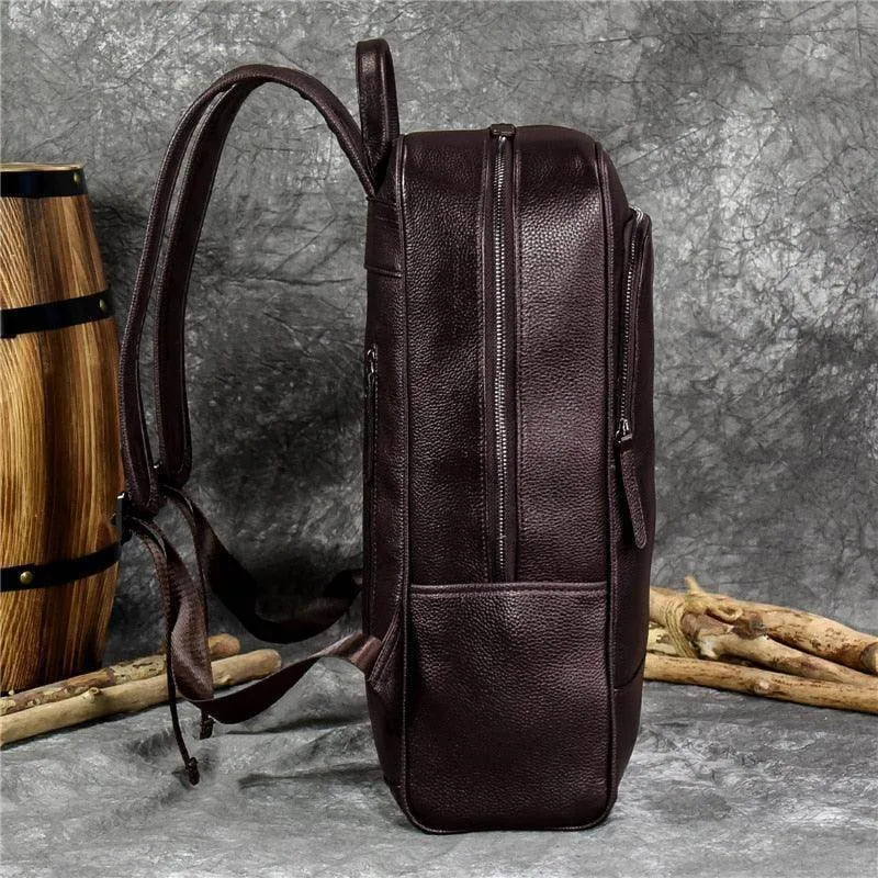 Black Or Brown Genuine Leather Mens Daypack Casual Backpack