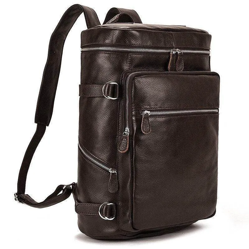 Black Or Brown Genuine Leather Mens Daypack Casual Backpack