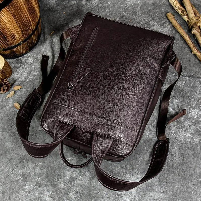 Black Or Brown Genuine Leather Mens Daypack Casual Backpack