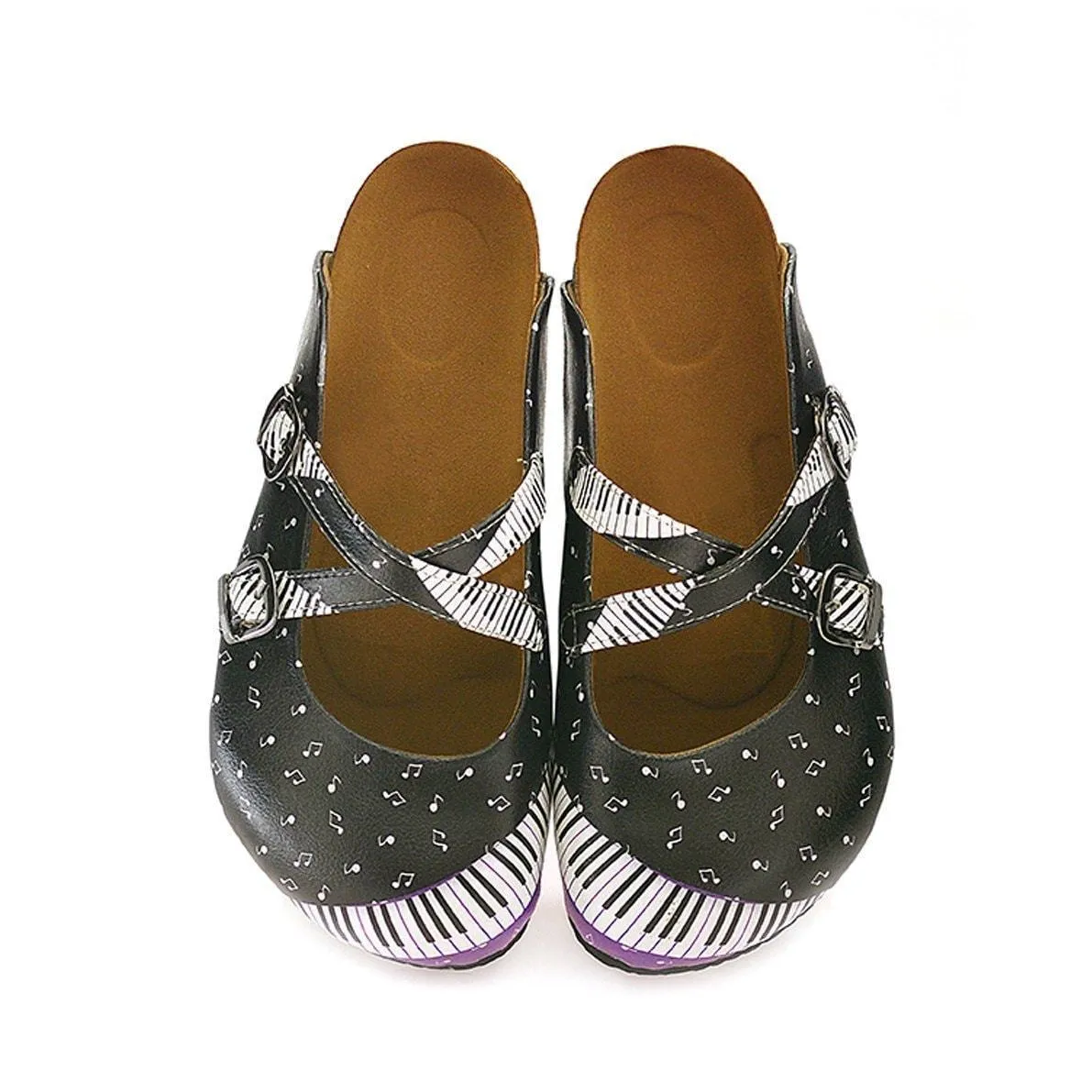 Black Piano Notes Clogs WCAL115
