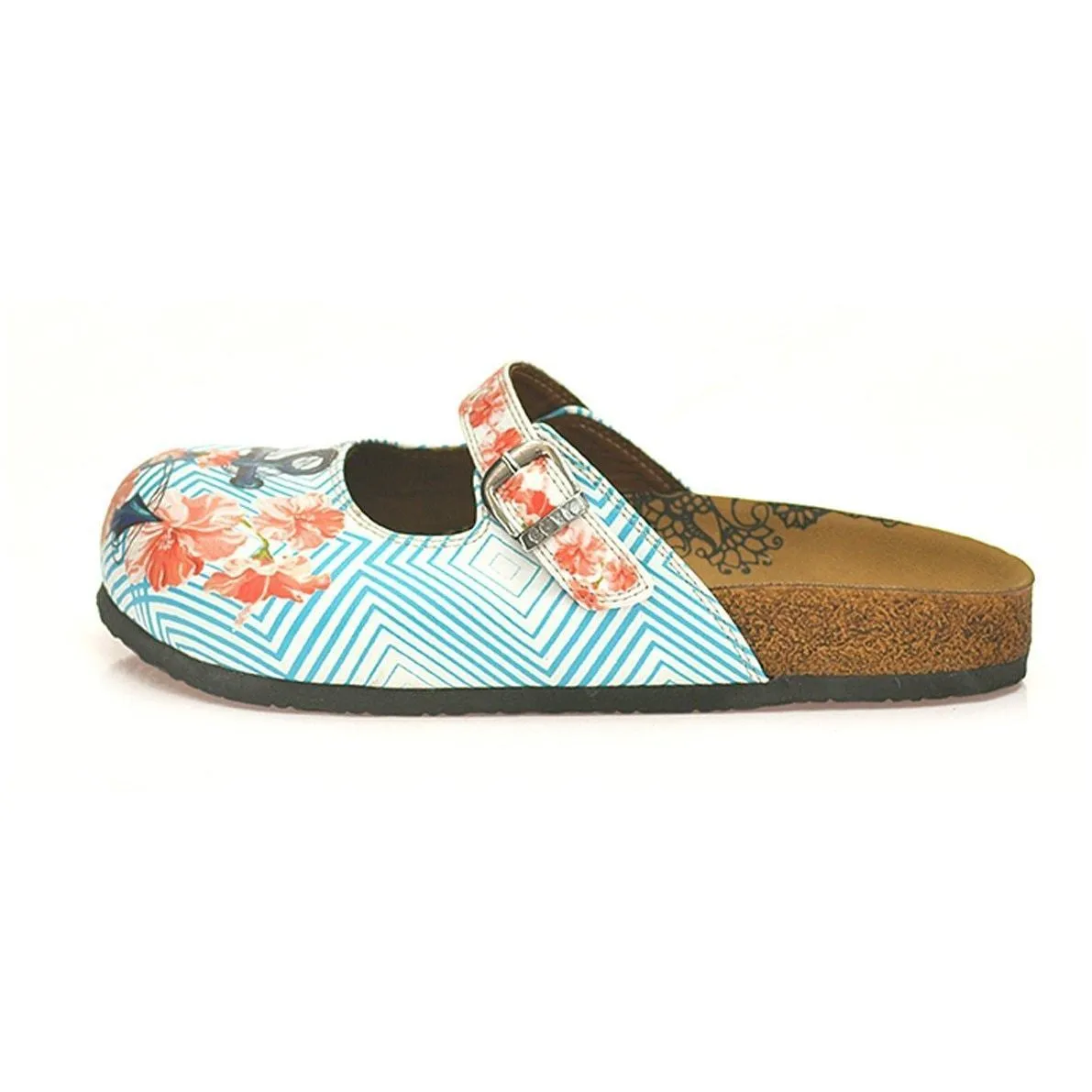 Blue & Coral Floral Anchor Clogs CAL804