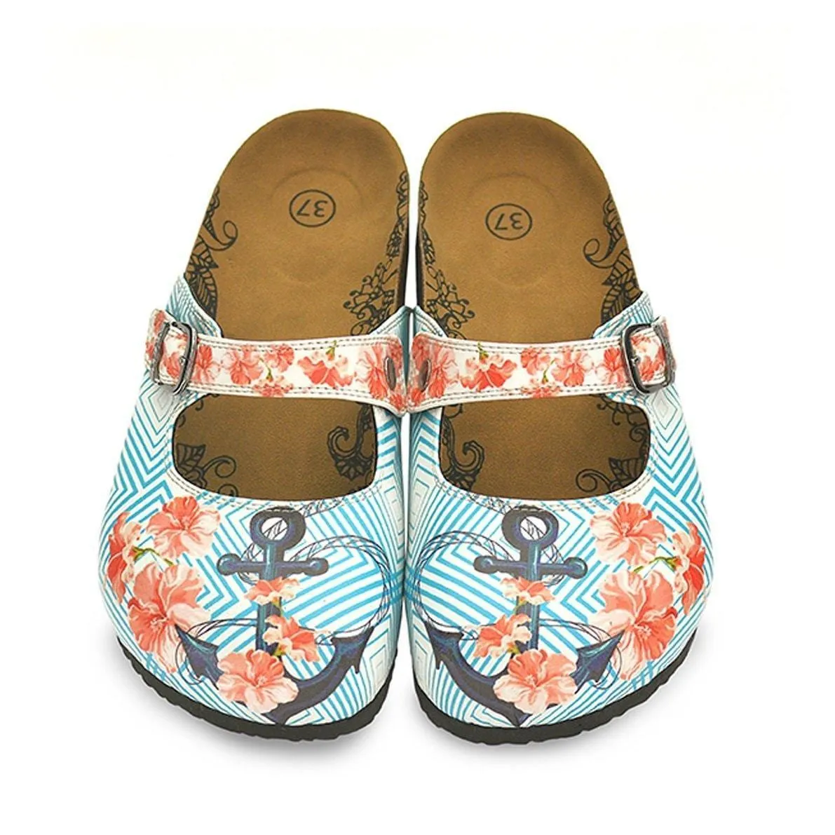 Blue & Coral Floral Anchor Clogs CAL804