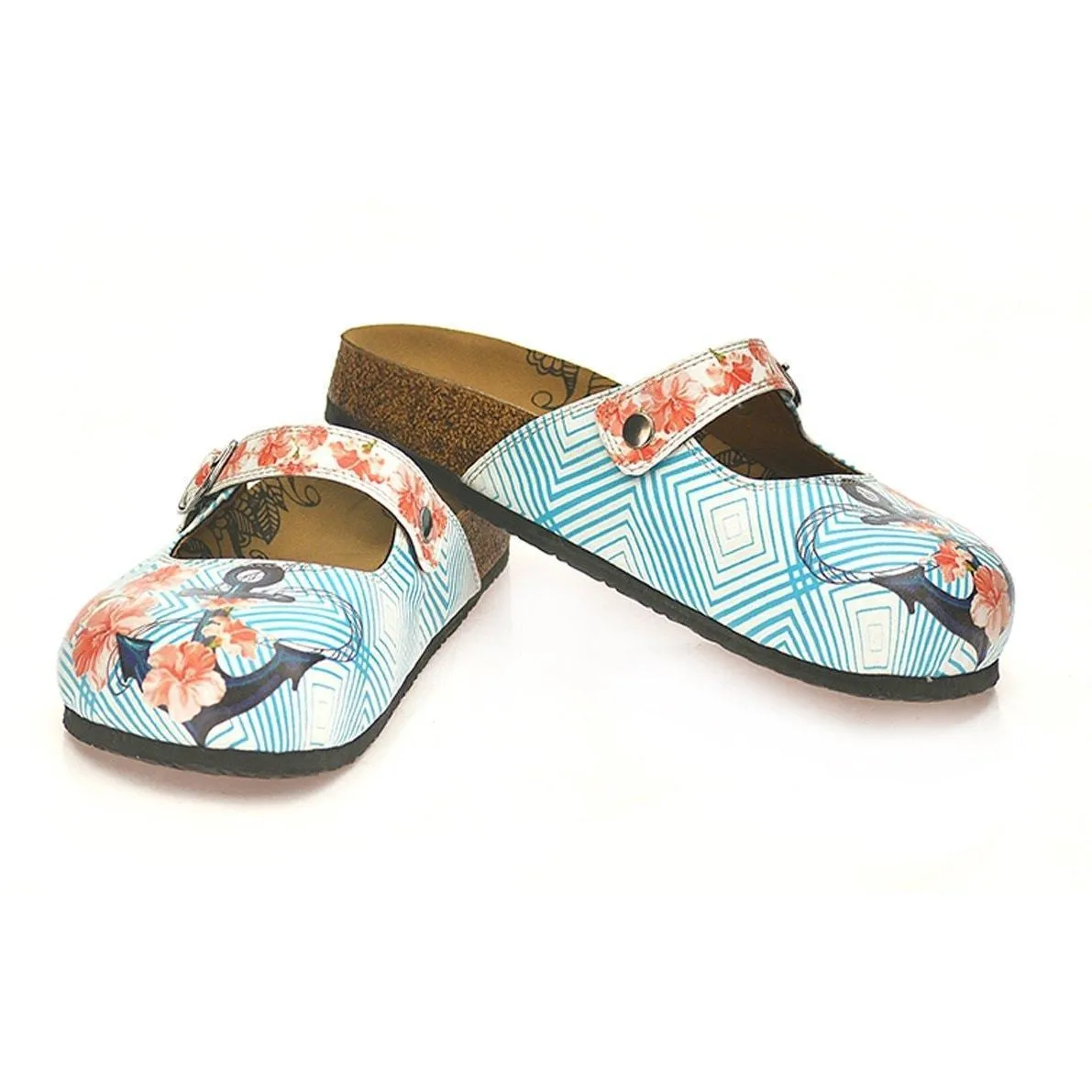 Blue & Coral Floral Anchor Clogs CAL804