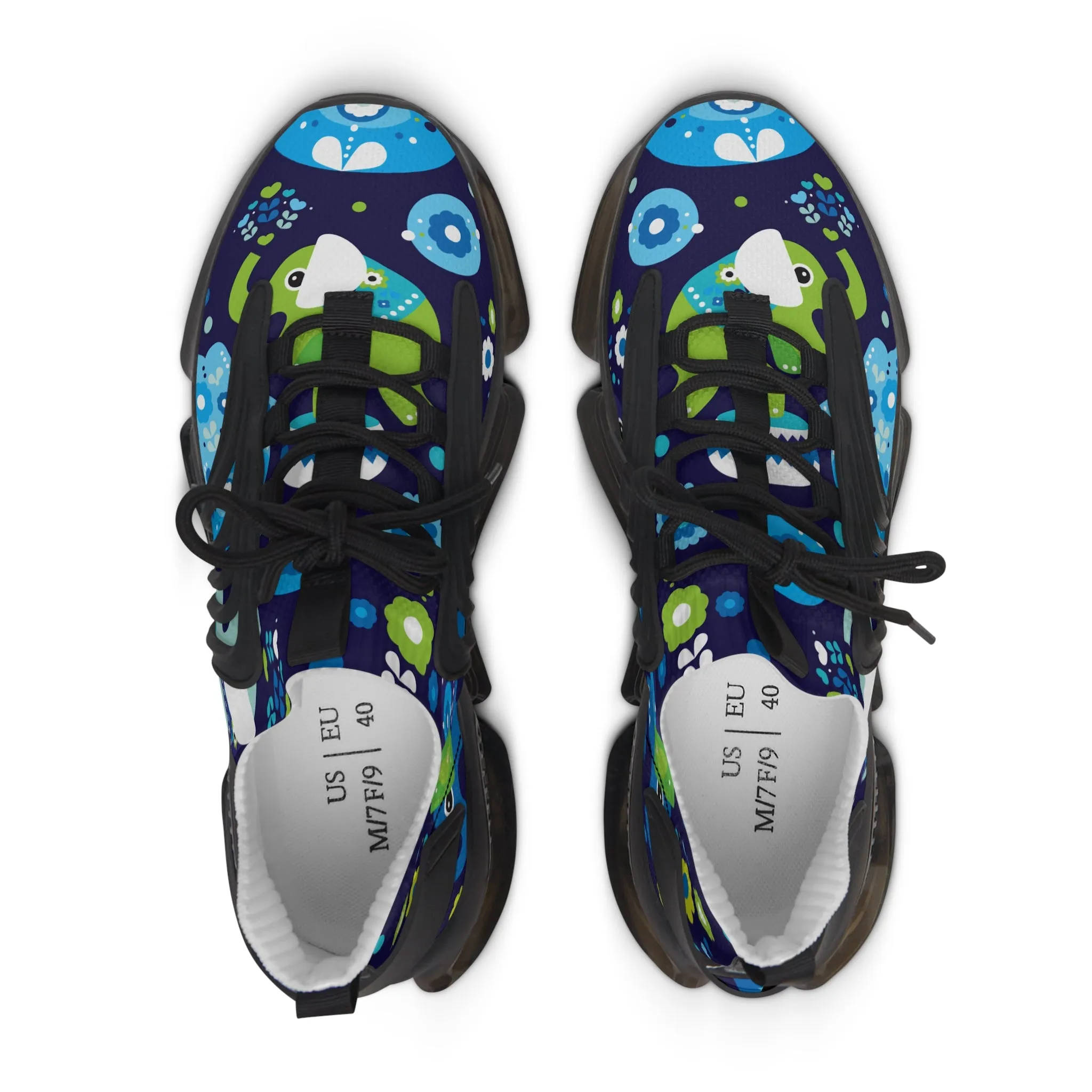 Blue and Green Elephant Women's Mesh Sneakers
