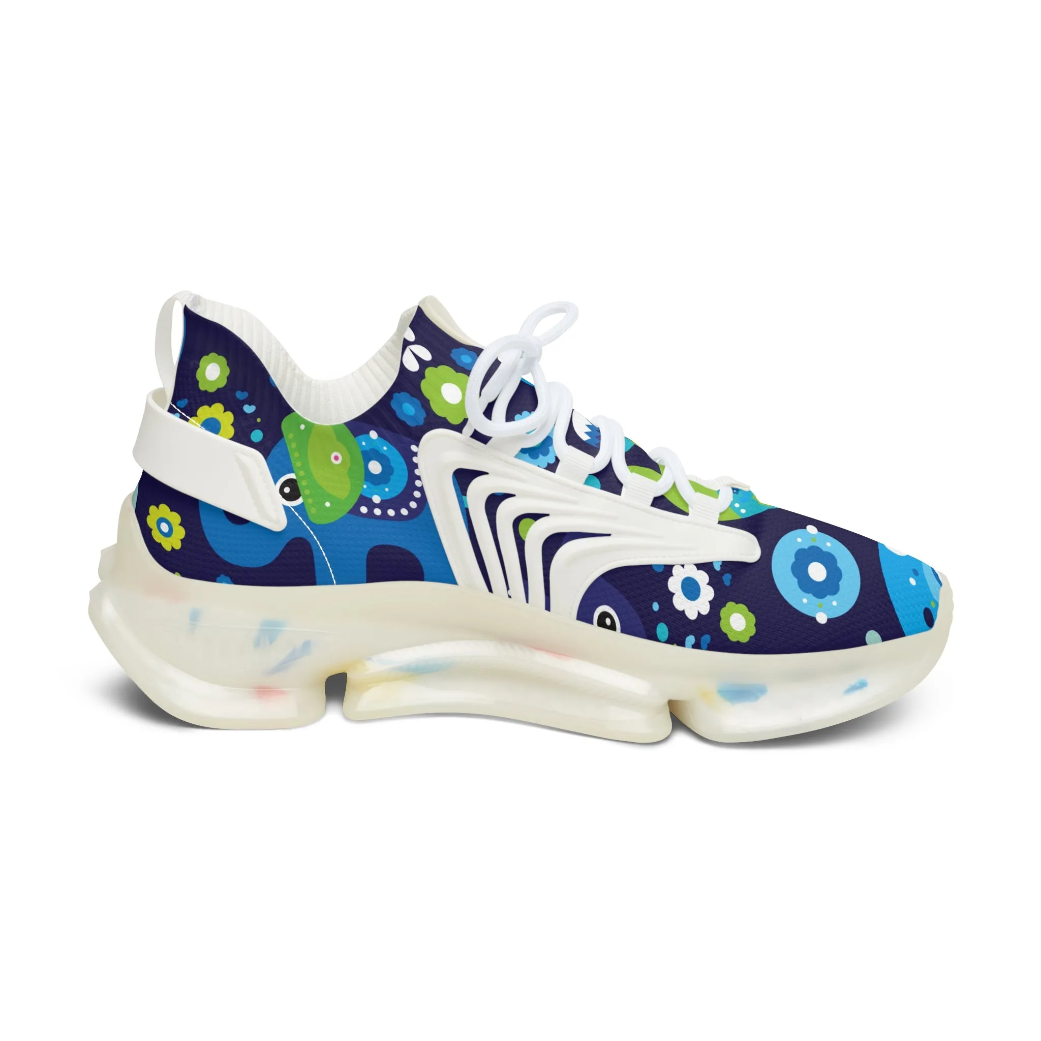 Blue and Green Elephant Women's Mesh Sneakers